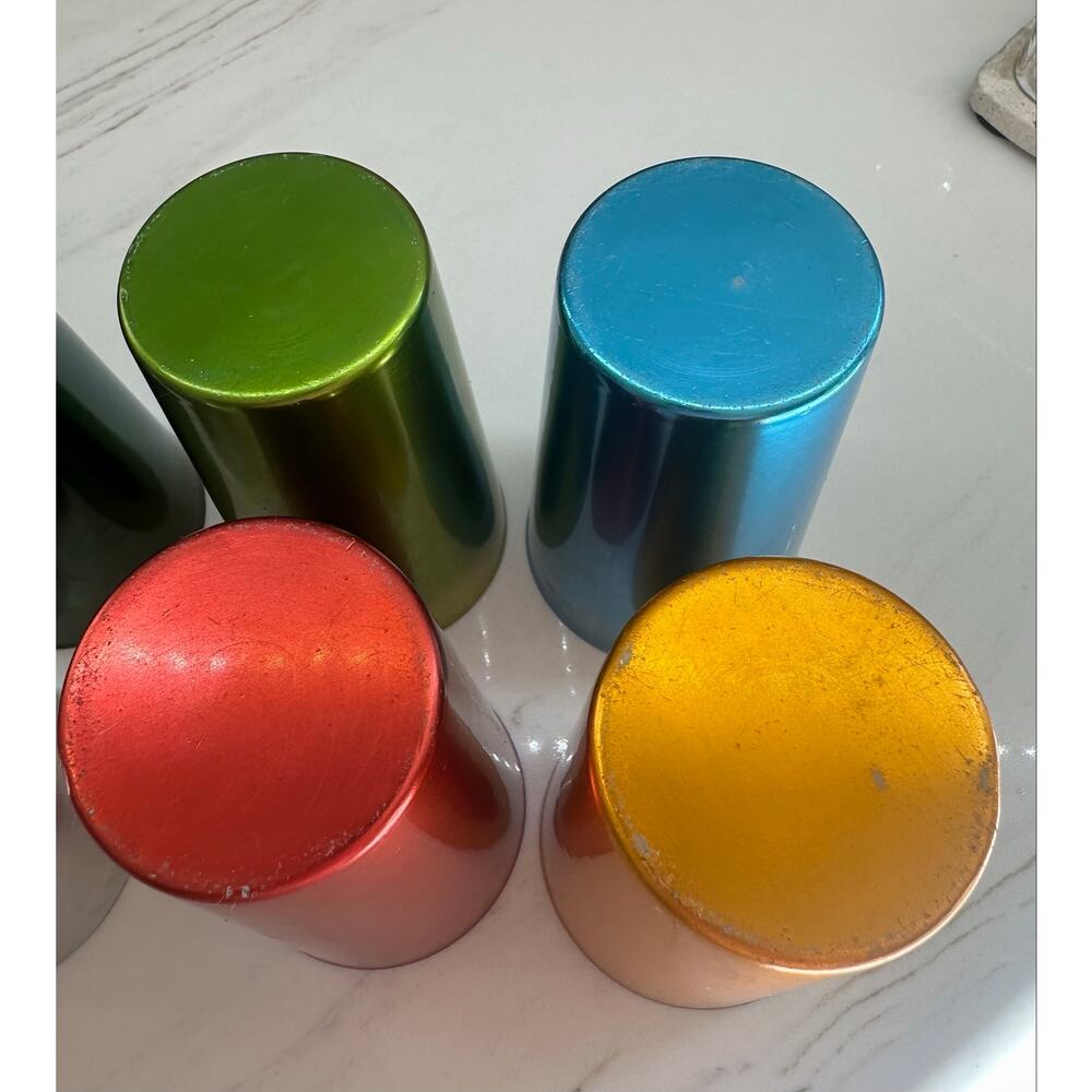 Vintage Set of 8 Anodized Aluminum Tumblers Multicolor MCM Bascal & Unmarked - Picture 2 of 13